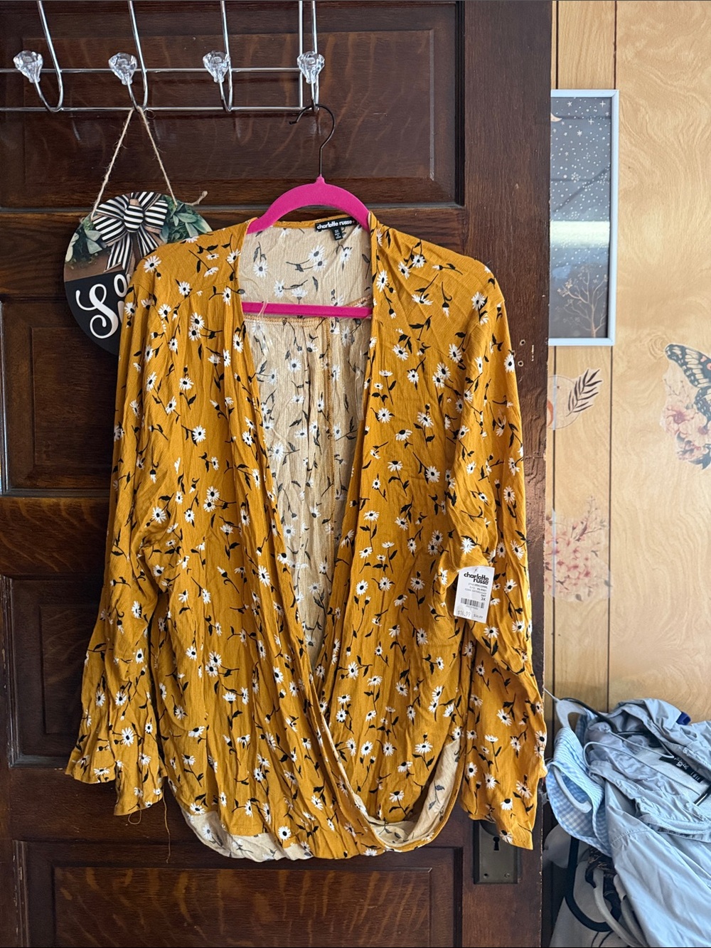 Charlotte Russe Mustard Floral Open-Front Blouse 3x NWT